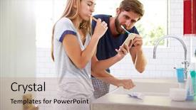  Presentation with odontology teeth mode - Audience pleasing slide set consisting of brushing teeth and using mobile backdrop and a coral colored foreground