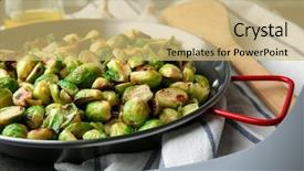  Presentation with brussel - Colorful slide deck enhanced with brussels - frying pan with roasted brussel backdrop and a yellow colored foreground
