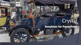  Presentation with vintage car - Slides enhanced with brussels-belgium-may-01-2017 background and a navy blue colored foreground