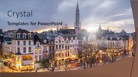  Presentation with town hall - Audience pleasing slide set consisting of brussels-belgium-plaza-and-skyline backdrop and a light blue colored foreground