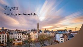  Presentation with town hall - Presentation design featuring brussels-belgium-plaza-and-skyline background and a light blue colored foreground