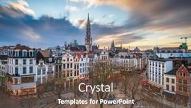  Presentation with town hall - Cool new slide set with brussels-belgium-plaza-and-skyline backdrop and a tawny brown colored foreground