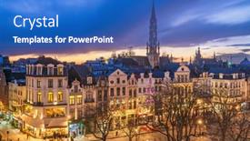  Presentation with town hall - Presentation design enhanced with brussels-belgium-plaza-and-skyline background and a cobalt blue colored foreground