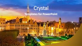  Presentation with brussels - Beautiful presentation theme featuring brussels cityscape from monts des backdrop and a teal colored foreground