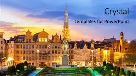  Presentation with brussels - Slide deck featuring brussels cityscape from monts des background and a light blue colored foreground