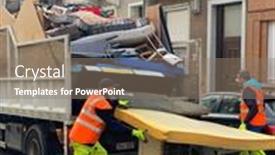  Presentation with garbage truck - Presentation design with brussels-laeken-belgium-febuary-9 background and a gray colored foreground