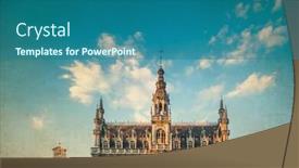  Presentation with brussels - Beautiful PPT theme featuring brussels-traditional-rooftop-scenery backdrop and a ocean colored foreground