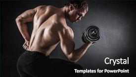 Presentation with brutal strong bodybuilder athletic fitness - Amazing PPT theme having brutal athletic man pumping up backdrop and a black colored foreground