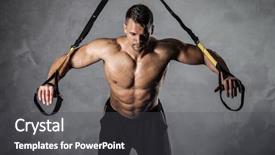  Presentation with brutal strong bodybuilder athletic fitness - Cool new slide set with brutal athletic man pumping up backdrop and a dark gray colored foreground