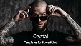  Presentation with old man and his music - Amazing slide deck having brutal bearded man wearing sunglasses backdrop and a black colored foreground