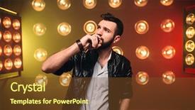  Presentation with singer - Presentation consisting of brutal bearded singer with microphone on the stage background and a tawny brown colored foreground