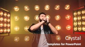  Presentation with singer - Presentation design having brutal bearded singer with microphone on the stage background and a tawny brown colored foreground