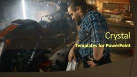  Presentation with motorcycle engine - Slide deck with brutal-biker-wiping-his-hands background and a tawny brown colored foreground