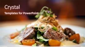  Presentation with tenderloin - Audience pleasing slide set consisting of brutus salad with beef tenderloin served on a plate backdrop and a tawny brown colored foreground