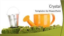  Presentation with earth science green and white - Amazing PPT theme having bryophytes - green moss with watering can backdrop and a  colored foreground