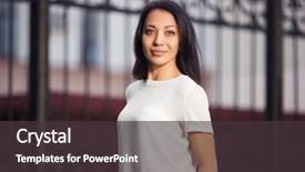  Presentation with city street - Audience pleasing PPT theme consisting of btob - happy young beautiful woman walking backdrop and a  colored foreground