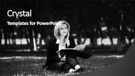  Presentation with bob hairstyle - Beautiful presentation theme featuring btob - young business woman with file backdrop and a black colored foreground