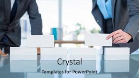  Presentation with paper - Slide deck enhanced with btoc - business people stacking paper bloc background and a  colored foreground