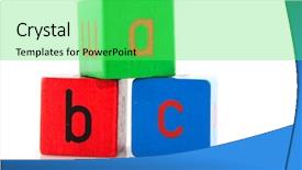  Presentation with white letters - Cool new presentation theme with btoc - colorful wooden educational blocs backdrop and a seafoam green colored foreground