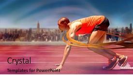  Presentation with race track - Colorful PPT theme enhanced with btoc - composite image of runner preparing backdrop and a coral colored foreground
