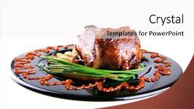  Presentation with roast beef - Presentation theme enhanced with btoc - roast red beef meat bbq background and a white colored foreground