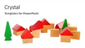  Presentation with trade blocs - Slide set featuring btoc - village made with wooden blocs background and a  colored foreground