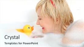  Presentation with duck - Presentation theme having bubble bath with toy duck background and a cool aqua colored foreground