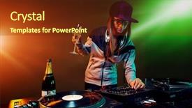 Presentation with music vinyl - Cool new slide deck with nightclub dj party with bubbly champagne and vinyl music playing backdrop and a tawny brown colored foreground