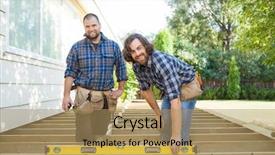  Presentation with happy anniversay work - Slide deck consisting of handy man - portrait of happy construction worker background and a coral colored foreground