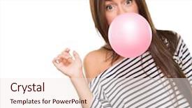  Presentation with bubble - Presentation consisting of bubble fun - young woman blowing bubblegum background and a sky blue colored foreground