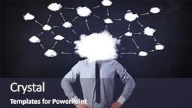  Presentation with network - Beautiful slide deck featuring bubble map - business man with cloud network backdrop and a tawny brown colored foreground