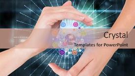  Presentation with light golden lights - Presentation theme enhanced with bubble map - hands with application icons background and a coral colored foreground