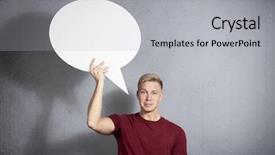  Presentation with balloon - Beautiful theme featuring bubble people - confused man holding white empty backdrop and a light gray colored foreground