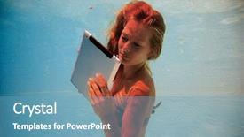  Presentation with water woman swimming underwater - Slides enhanced with buble - woman using a tablet pc background and a  colored foreground