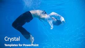  Presentation with water woman swimming underwater - PPT layouts featuring buble - woman wearing a jeans underwater background and a  colored foreground