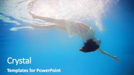  Presentation with water woman swimming underwater - PPT theme featuring buble - woman wearing a white dress background and a  colored foreground