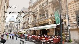  Presentation with cities - Presentation design with bucharest-july-31-tourists-visit background and a coral colored foreground