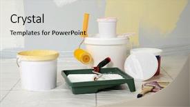  Presentation with floor - Colorful presentation design enhanced with bucket - set of painter tools backdrop and a lemonade colored foreground