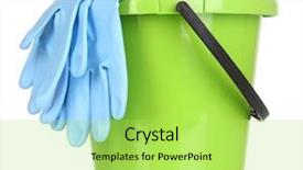  Presentation with cleaning - Slide set featuring bucket and gloves for cleaning background and a yellow colored foreground