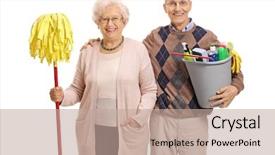  Presentation with seniors - Beautiful PPT theme featuring bucket filled with cleaning backdrop and a coral colored foreground