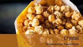  Presentation with movie cinema or theater audience - Colorful PPT layouts enhanced with bucket filling - closeup of roasted popcorns filled backdrop and a gold colored foreground