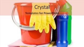  Presentation with cleaning - Presentation theme enhanced with bucket for cleaning with washing-up liquids background and a coral colored foreground