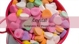  Presentation with candy - Amazing slide deck having bucket-full-of-candy-hearts backdrop and a coral colored foreground