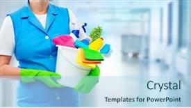  Presentation with office cleaning - Cool new PPT layouts with bucket full of cleaning supplies backdrop and a light blue colored foreground