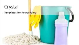  Presentation with starbucks bottle - Beautiful PPT layouts featuring bucket mop and cleaning bottle backdrop and a  colored foreground