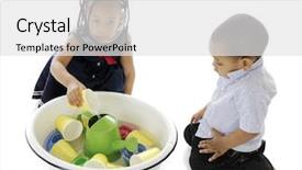  Presentation with siblings - Colorful presentation theme enhanced with bucket of water and toy backdrop and a white colored foreground