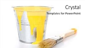  Presentation with paint bucket - Beautiful presentation design featuring bucket of yellow paint with brush isolated on white backdrop and a white colored foreground