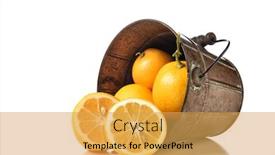 Presentation with spilling - Slide deck featuring bucket on its side with fresh picked lemons spilling onto the table withh reflectons background and a yellow colored foreground