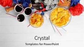  Presentation with chips and salsa - PPT theme having bucket with beer bottles chips background and a white colored foreground