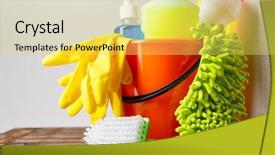  Presentation with light - Beautiful PPT theme featuring bucket with cleaning items backdrop and a yellow colored foreground